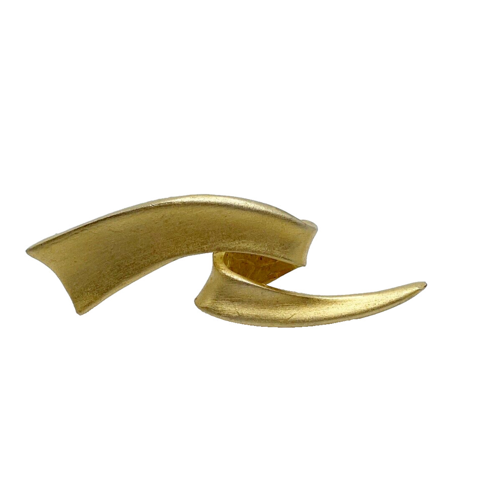 Vintage Matte Gold Tone Abstract Brooch Pin Banner Modern Bold 80s Retro 3" - Picture 1 of 4